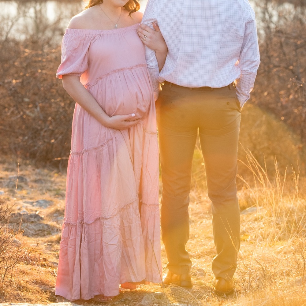 Pink Blush Off Shoulder Ruffle Tiered Maternity Dress